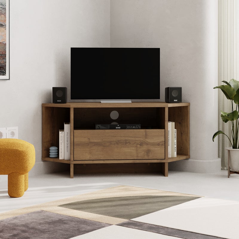 Mourah Home Viva Corner TV Unit  for TV Up to 43 Inches With storage cabinet, Entertainment Center for Living Room- Brown- 2 Years Warranty - Image 2